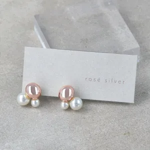 Rose Silver Double Pearl Earrings