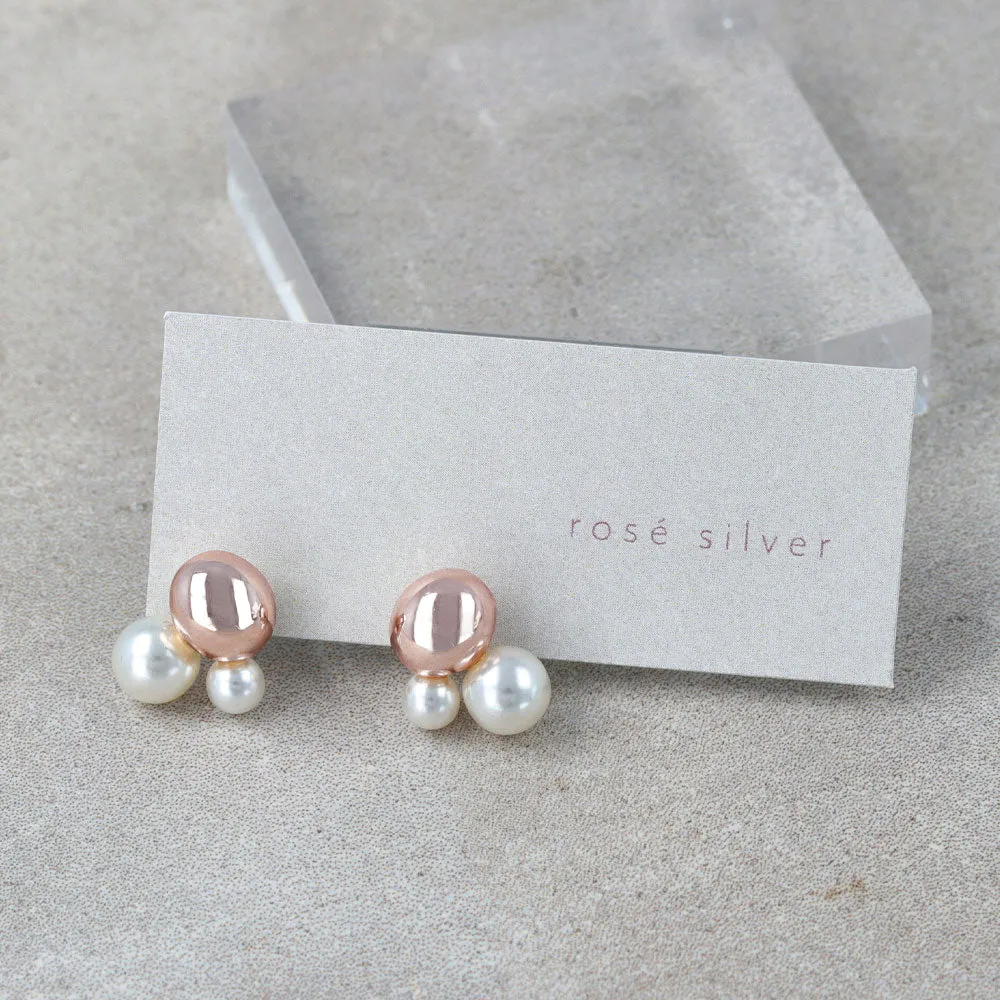Rose Silver Double Pearl Earrings