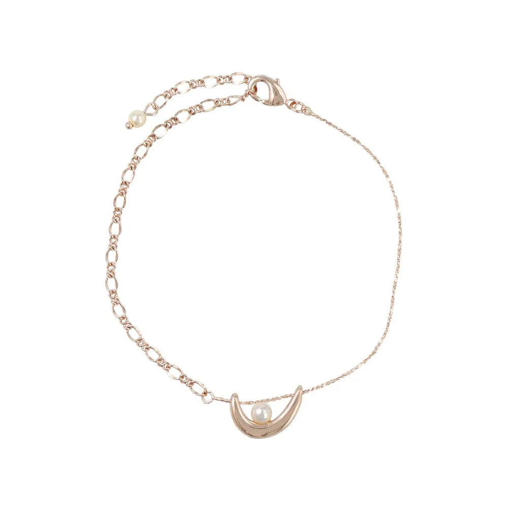 Rose Silver Pearl and Curve Bracelet
