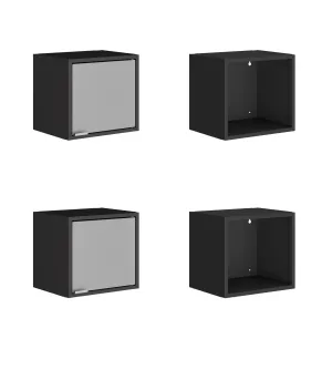 Smart 4-Piece 13.77" Floating Cabinet and Display Shelf in Black and Grey