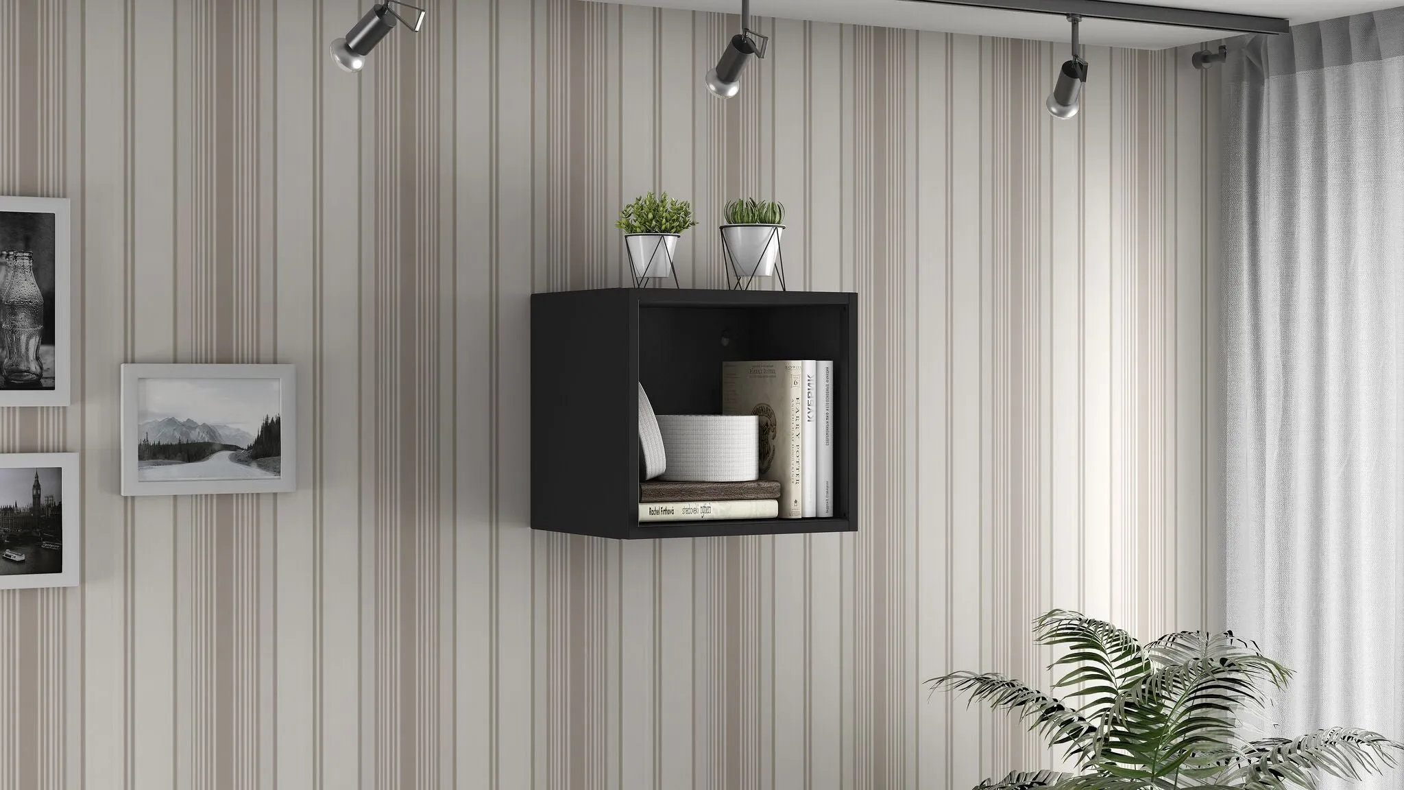 Smart 4-Piece 13.77" Floating Cabinet and Display Shelf in Black and Grey