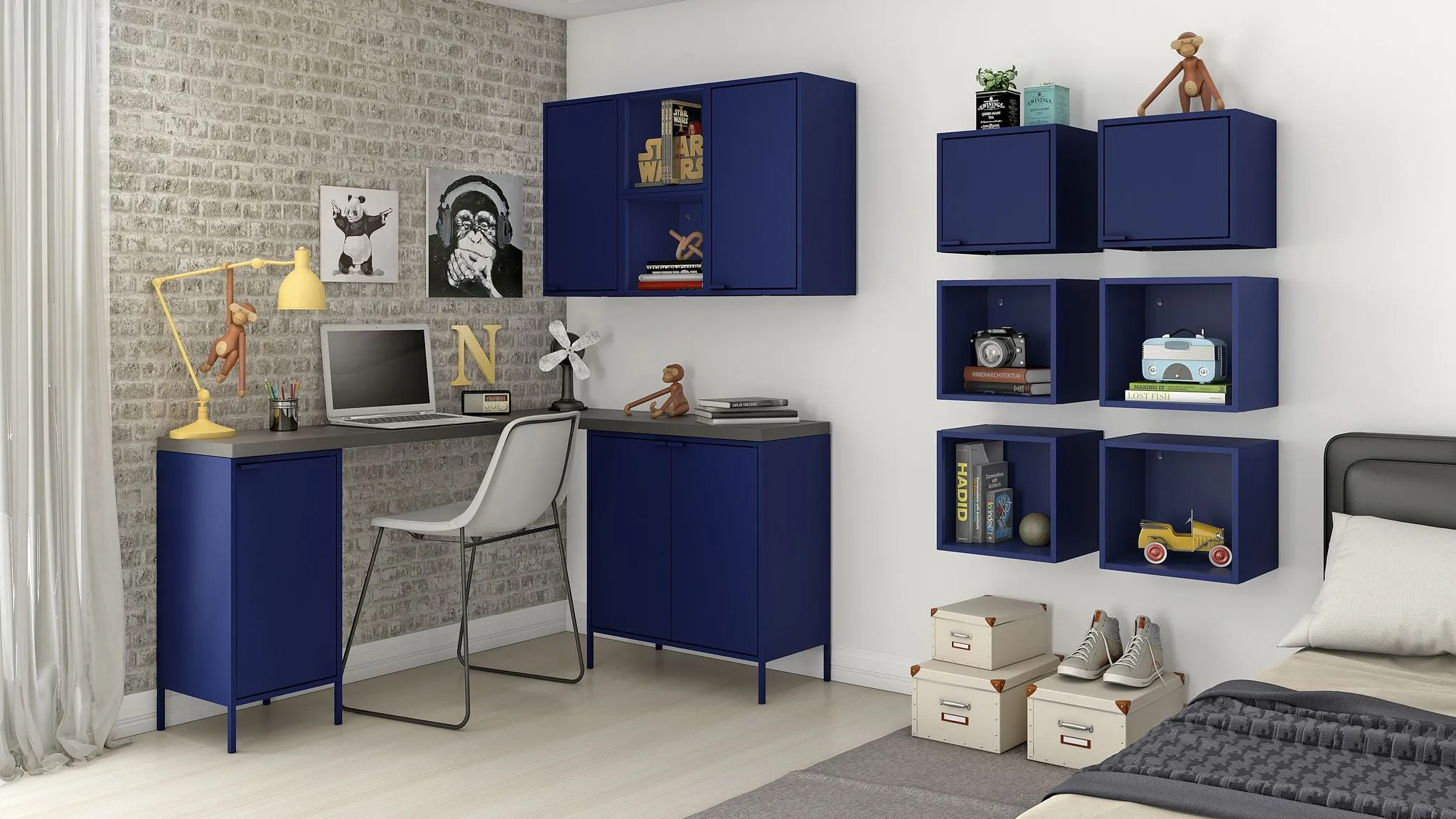Smart Floating Cube Cabinet in Blue