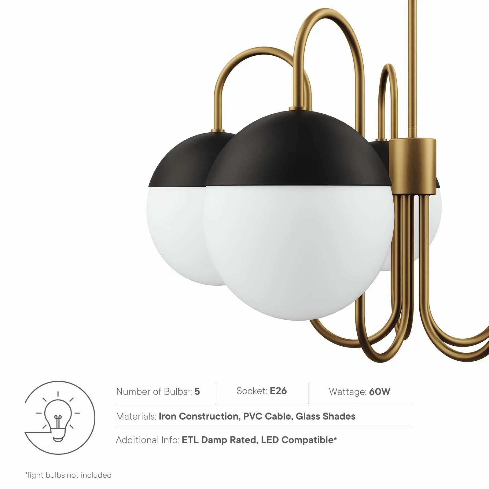 Stellar 5-Light Chandelier Opal Satin Brass EEI-5658-OPA-SBR