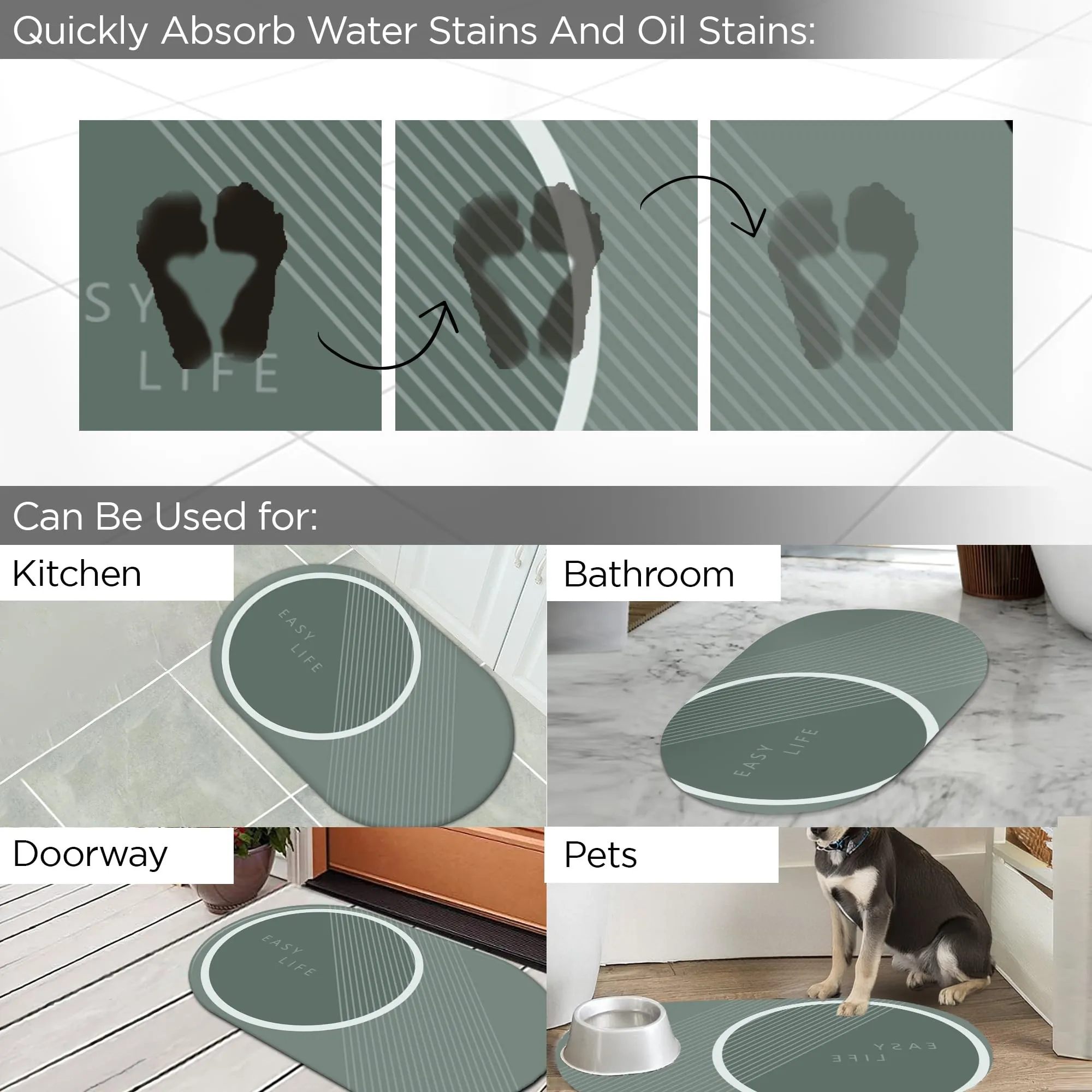 UMAI Polyester Rubber Bathroom Mat (40 * 60cm) Bath Mat | Anti Skid Mat for Bathroom Floor | Bathroom Accessories | Bathroom Mats Water Soak | Non Slip Mat for Bathroom | Floor Mat - Forest Green