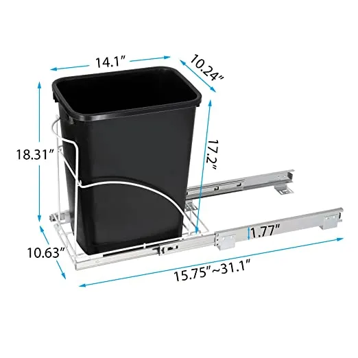 ZENY™ 7.6 Gallon Sliding Pull Out Trash Can ,29 Liter Capacity Black